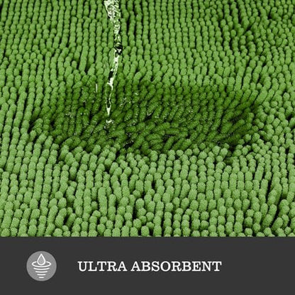 Yeaban Chenille Forest Green Bathroom Rug 30"x50",Non-Slip Rubber Backing