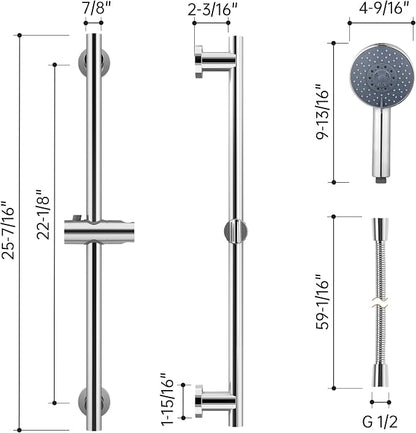 KES Adjustable Shower Head with Slide Bar, Handheld Shower Head Holder 5 Function with Extra Long Hose System Set, Wall Mount 18/8 Stainless Steel Polished Finish, F204-PS-C1