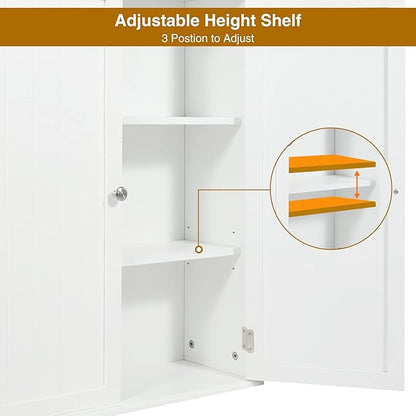 27.6in Length Bathroom Cabinet Wall Mounted,Over Toilet Storage Cabinet with 2 Doors and Adjustable Shelves,Wood Medicine Cabinet for Bathroom, White