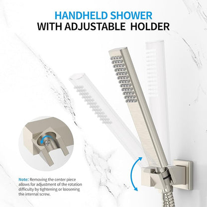 Rain Shower System Sets Faucet: EMBATHER 10 Inch Overhead Rainhead Shower Combo Set With Handheld And Valve-Luxury Modern Mixer Rainfall Brushed Nickel Shower Faucets Sets Complete