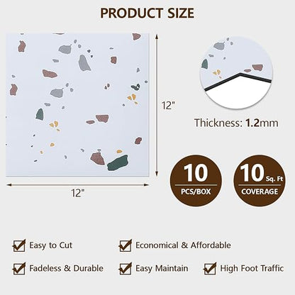Peel and Stick Floor Tile, 10-Pack 12" x 12" Vinyl Flooring, Waterproof Self-Adhesive Luxury Vinyl Tiles, Easy DIY for Bathroom, Kitchen, Dinning Room, RV, Cover 10 Sq. Mosaic