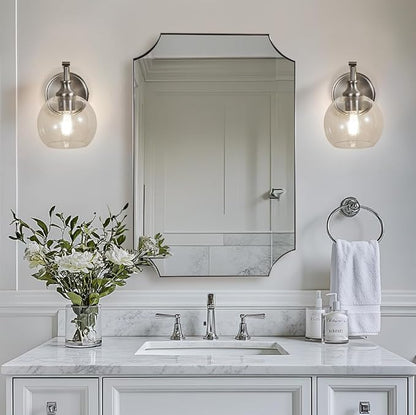 Brushed Nickel Bathroom Light Fixtures, 1-Light Vanity Lights, Modern Bathroom Wall Sconces Lighting with Globe Clear Glass Shade Up or Down Wall Mounted for Kitchen, Living Room, Hallway
