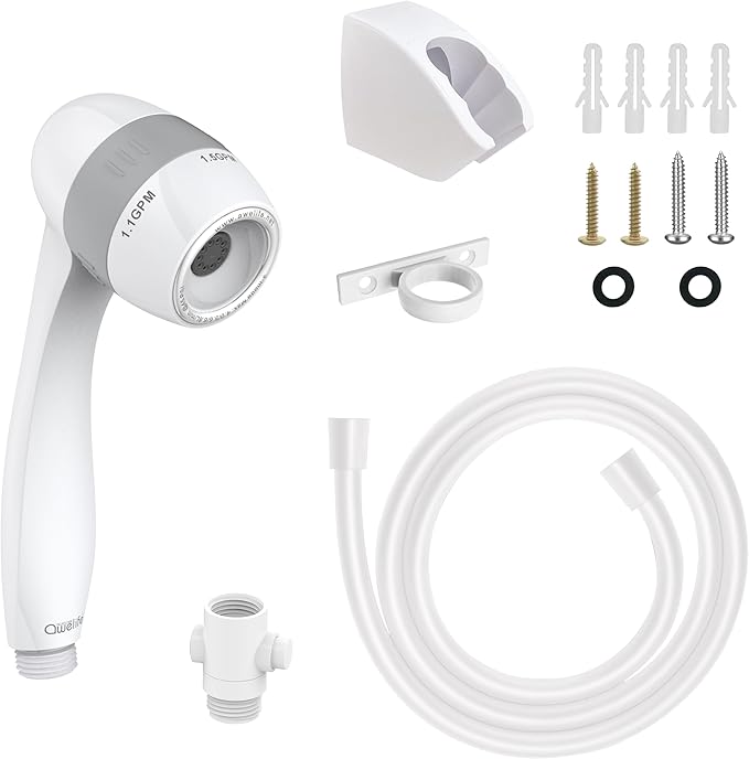High Pressure RV Shower Head with Hose and On Off Switch, 3 Flow Rate for Saving Water, White