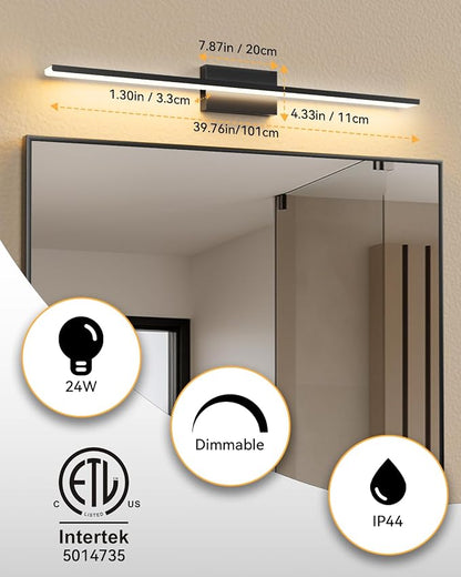 Modern LED Bathroom Vanity Light,40inch (39.76'') 36W 3300 Lumen Dimmable Powder Room Light Fixtures Over Mirror,5CCT Vanity Lights for Bathroom, ETL Certified,Slim Rectangular Bar