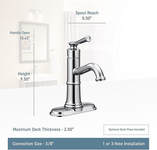 Moen Polished Nickel Belfield One-Handle Bathroom Sink Faucet with Drain Assembly and Optional Deckplate, 6402NL
