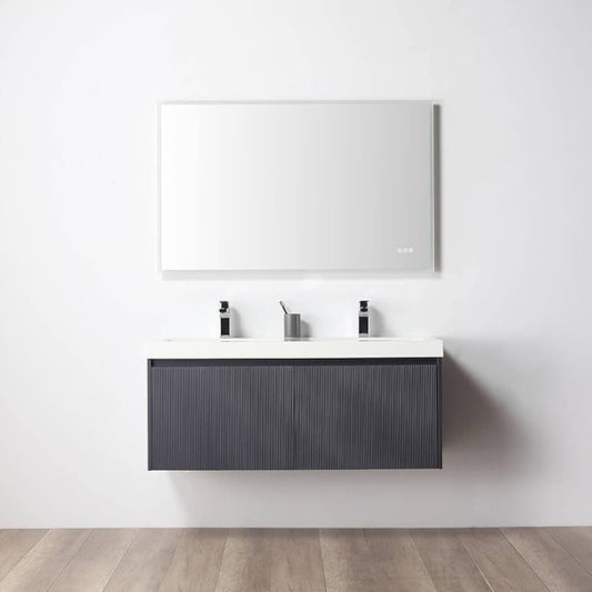 Blossom 48 Inch Double Sink Bathroom Vanity, All Wood Wall Mounted Floating Bathroom Vanity Cabinet with Acrylic Sink, Bathroom Sink Cabinet with Soft-Close Drawers, Modern Vanities, Night Blue