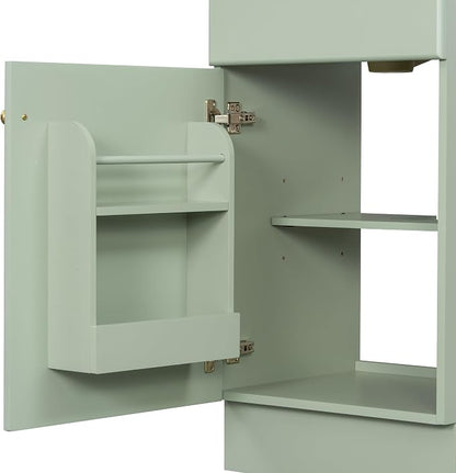 Christopher Knight Home Doreen 18" Bathroom Vanity with Ceramic Sink, Bathroom Vanity Cabinet with Adjustable Shelf, Wooden Bathroom Storage Cabinet, Pedestal Sink with Storage, Mint Green