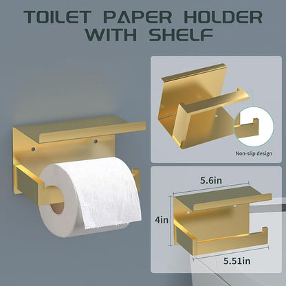 Dorudon atrox 7 Piece Gold Bathroom Hardware Set with Brushed Gold Bathroom Accessories - Square 2 Towel Bars Towel Rack Stainless Steel 23-Inch