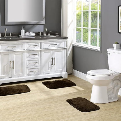 Garland Rug Traditional Nylon Washable Chocolate 3 Bath Rugs (17" X 24", 21" X 34", 21" X 34") - Soft, Absorbent, and Stylish for Your Bathroom