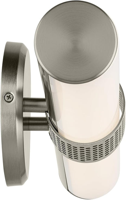 Kichler Sashi 18" LED Small Bath Bar with White Glass in Brushed Nickel, Modern, for Vanity, Fireplace, Buffet, Hallway, Vanity Mirror, (18" W x 5" H), 55191NILED