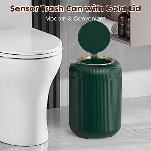 Procade Touchless Sensor Trash Can Bathroom,Small Gold + Green Garbage Can | 3 Gallon Automatic Garbage Can,Smart Room Trash Bin,Mini Auto Plastic Waste Basket for Office,Bedroom,Dorm,Toilet,Rv,Kitchen