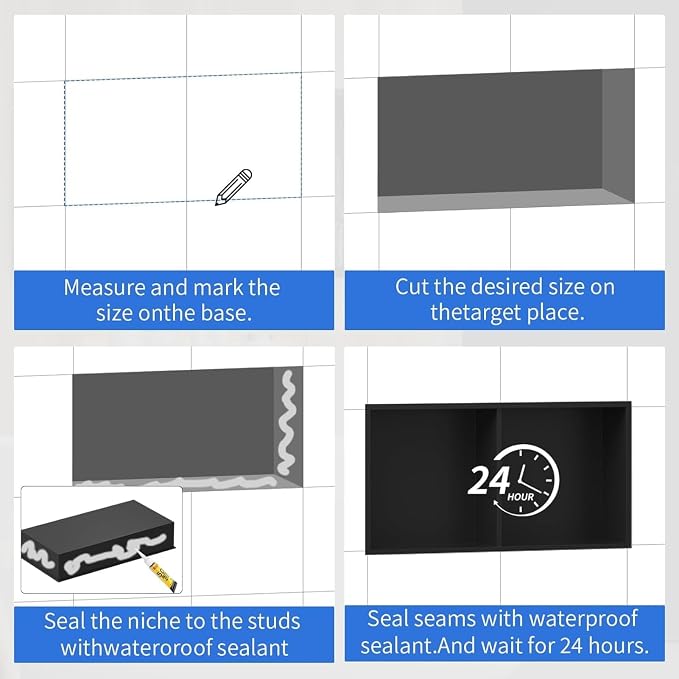 304 Stainless Steel Recessed Shower Niche 24" X 12" No Tile Needed | Waterproof Rustproof Matte Black Bathroom Niche for Shower Double Shelves, for Shower Wall &Bathroom Storage and Space Saving