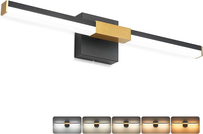 SOLFART Bathroom Light Fixtures 5CCT: Black and Gold 24-Inch LED Bar Dimmable Detachable 4-Way Light Direction Vanity Lights for Bathroom ETL IP44