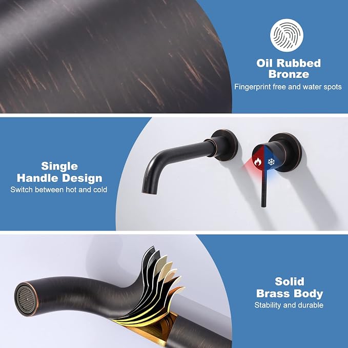 ARCORA Wall Mount Bathroom Faucet, Oil Rubbed Bronze Single Handle Bathroom Sink Faucet Wall Mounted, Rough -in Valve Included