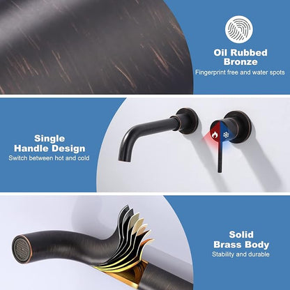 ARCORA Wall Mount Bathroom Faucet, Oil Rubbed Bronze Single Handle Bathroom Sink Faucet Wall Mounted, Rough -in Valve Included