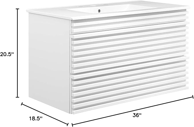 Modway Render 36" Wall-Mount Bathroom Vanity in White White