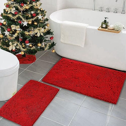 Bathroom Rugs Chenille Bath mat 2 Piece Set, Super Absorbent, Strong PVC Non Slip Backing, Bath mats for Bathroom, Plush Shaggy, Thick, Machine Washable, Bathtub, Toilet.(Red)