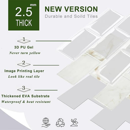 STICKGOO 10-Sheet Subway Tile Peel and Stick Backsplash, Self Adhesive Vinyl Wall Tiles, Stick on Backsplash for Kitchen and Bathroom(Thicker Design)