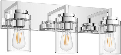 Espird Chrome Light Fixtures, 3 Light Bathroom Vanity Light with Clear Glass Shade, 22in Modern Vanity Light, Bathroom Lighting Fixtures Over Mirror for Living Room