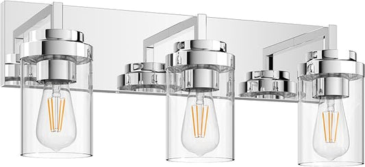 Espird Chrome Light Fixtures, 3 Light Bathroom Vanity Light with Clear Glass Shade, 22in Modern Vanity Light, Bathroom Lighting Fixtures Over Mirror for Living Room