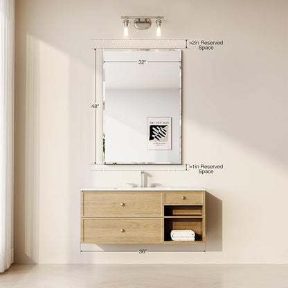 Frameless Bathroom Mirror 32"x48", Beveled Bathroom Mirror | 4mm Tempered Glass Shatterproof Wall Mount Mirrors for Bathroom Vanity Bedroom Entryway, Hangs Horizontally or Vertically