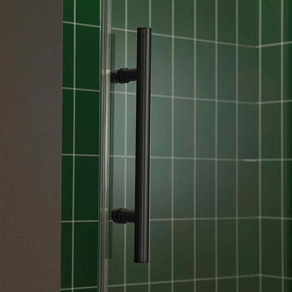 Woodbridge 56-60" W x 80" H Frameless Single Sliding Shower Door with Tempered Glass & Explosion Proof Film in Matte Black Finish