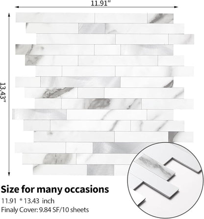 Yipscazo 2026 New Upgrade Peel and Stick Stone Metal Tile Backsplash, Stick on Tiles for Backsplash Kitchen, Bathroom (20 Sheets, Marble White Metal)