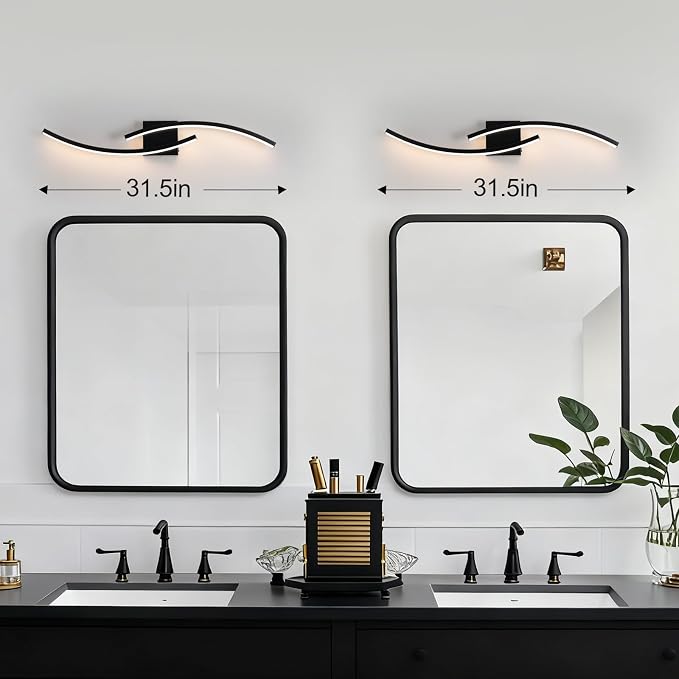 31.5 inch Modern Bathroom Vanity Light Black Lights Fixtures Dimmable 5CCT Led Bathroom Light Fixture Over Mirror Modern Wall lamp for Cabinet Hallway