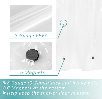 70x70 Shower Curtain Liner Clear | 6 Bottom Magnets,12 Rustproof Grommets,Water Proof Heavy Duty PEVA,70W x 70H for Bathroom