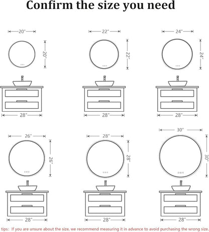 Round LED Bathroom Mirror, 26 Inch, HD Shatterproof Tempered Glass | Lighted Bathroom Mirror with Dimmable Lights Bathroom Mirror with Lights for Wall, 3 Color Temperatures