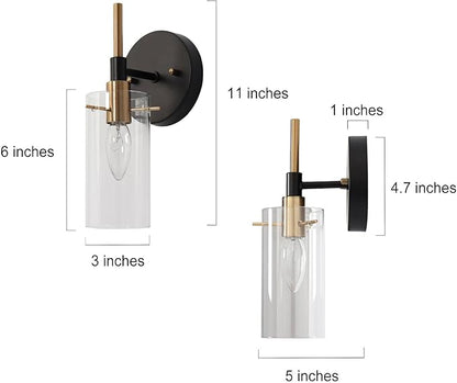 KSANA Black and Gold Wall Sconce, Modern Glass Wall Light Fixture for Living Room, Bathroom, Bedroom, and Hallway 1-Light