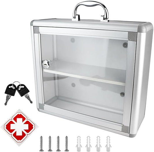 Wall Mountable Medicine Cabinet with Lock, Modern and Small Medicine Empty Box Portable Storage Container Hanging Medical Cabinet for Homes, Hotels and Offices