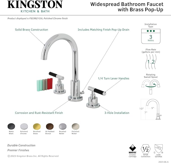 Fauceture FSC8925CKL Kaiser Widespread Bathroom Faucet with Pop-Up Drain, Oil Rubbed Bronze