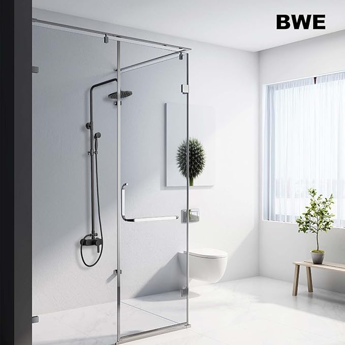 BWE Black Outdoor Shower Faucet Set Two Functions Rainfall Shower Head with Handheld Sprayer Single Handle Wall Mounted Exposed Shower Fixtures for Bathroom or Backyard,Matte Black