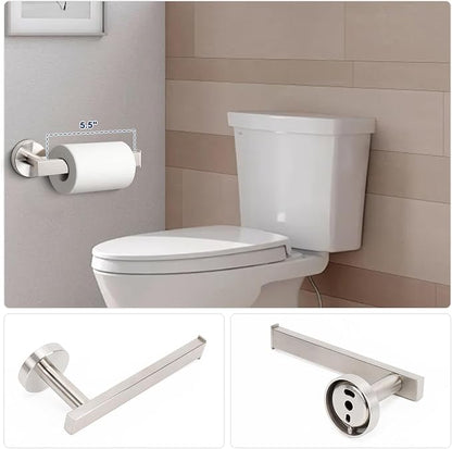 NearMoon 5 Pieces Bathroom Hardware Set 304 Stainless Steel, Square Towel Rack Kit - 24" Towel Rod + Towel Ring + Toilet Paper Holder + 2 Robe Hooks, Wall Mounted Bath Accessories (Brushed Nickel)