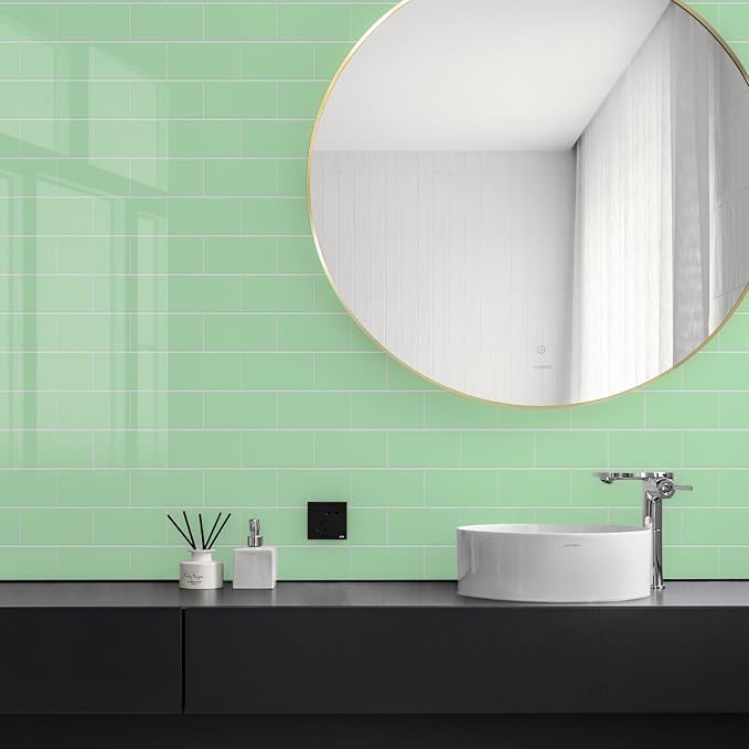 STICKGOO 10-Sheet Backsplash Peel and Stick Subway Tile, Self Adhesive Vinyl Wall Tiles, Stick on Backsplash for Kitchen and Bathroom(Thicker Design, Light Sage)
