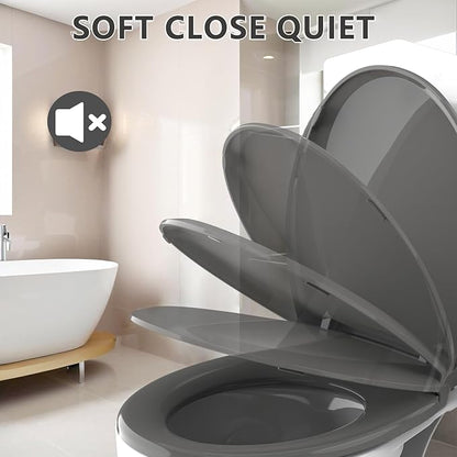 Round Toilet Seat, 16.5inch, Soft Close Quiet, No Alam, Standard Round Universal Size, PP Material Safe and Easy Clean, Dark Grey