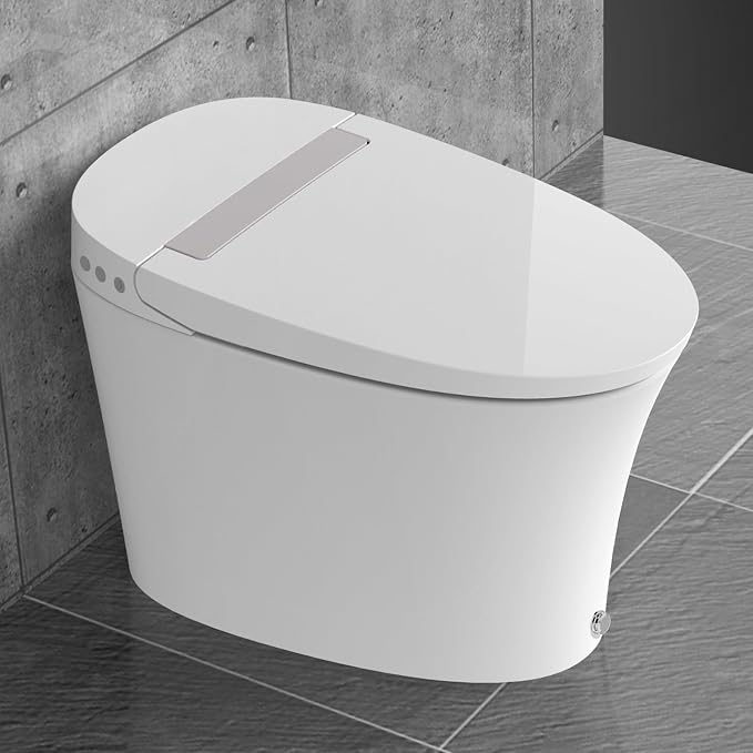 R&T W5100S Tankless Smart Toilet Touchless Auto Flush 1.28-GPF Battery-Operated One-Piece HET Intelligent Toilet for Bathroom, Foot Kick & Manual, Without Bidet