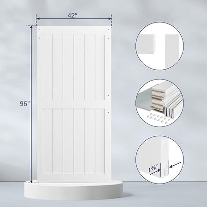 SMARTSTANDARD 42" x 96" White Sliding Barn Door with 7FT Black Hardware | Pre-Drilled Ready to Assemble, Waterproof PVC Coating, H-Frame