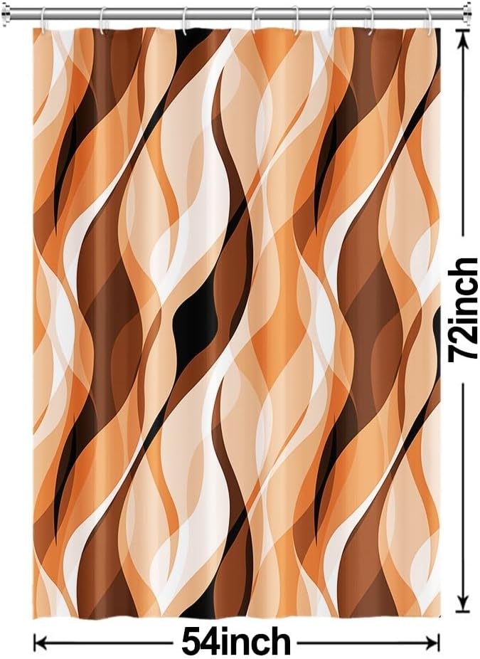 Orange Shower Curtain, Modern Abstract Burnt Orange Striped Shower Curtain Set for Bathroom Waterproof Polyester Shower Curtain with Hooks, 54x72 Inch