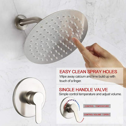 Shower Faucet Set Brushed Nickel Bathroom Rainfall Shower System Wall Mounted 8" Inch Shower Head and Handle Set Single Function Shower Trim Kit with Rough-in Valve