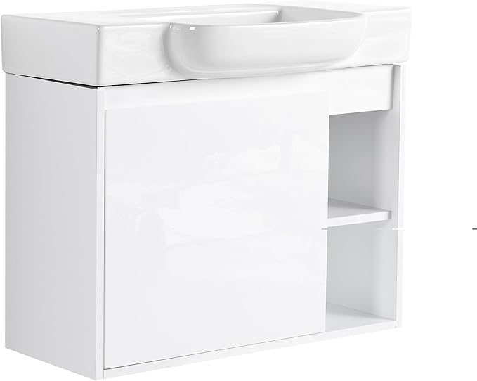 28" Floating Bathroom Vanity with Sink Combo,28 Inch Floating Vanity,Modern Single Sink Bathroom Vanity Combo,White Wall Mounted Cabinet Set