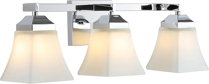 JONATHAN Y 24" Chrome Modern Cottage LED Vanity Light Wall Sconce, Farmhouse Wall Lamp for Bathroom Mirror Kitchen, White Glass Shade, LED Bulb Included (JYL7524B)