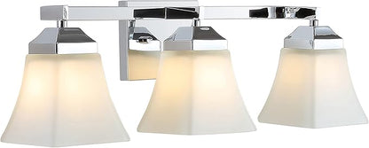 JONATHAN Y 24" Chrome Modern Cottage LED Vanity Light Wall Sconce, Farmhouse Wall Lamp for Bathroom Mirror Kitchen, White Glass Shade, LED Bulb Included (JYL7524B)