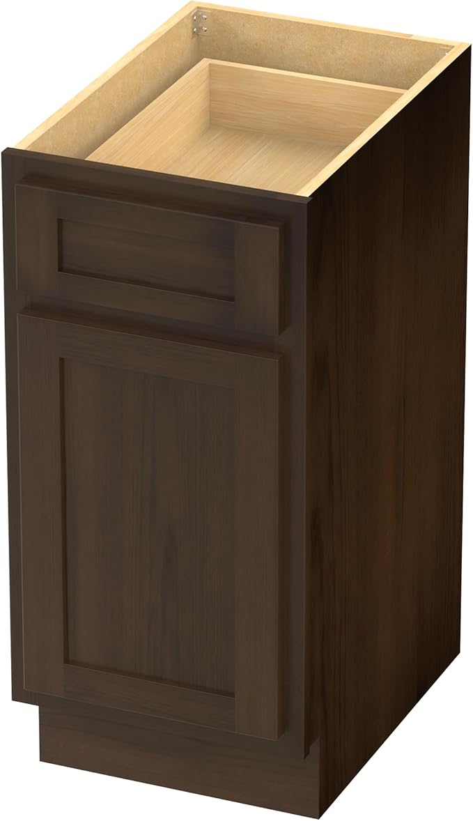 HomeBeyond 15 Inch Bathroom Vanity Base Only, Single Vanity Cabinet with Dove-Tailed Drawer, Composable Floor Mount Cabinets Without Top, Brown