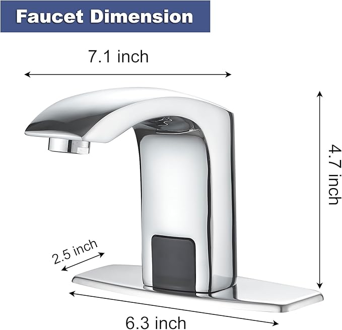Touchless Bathroom Sink Faucet Hands-Free, Commercial Auto Motion Sensor Faucet, AC/DC Powered, Temperature Adjustment Valve, Polishe Chrome