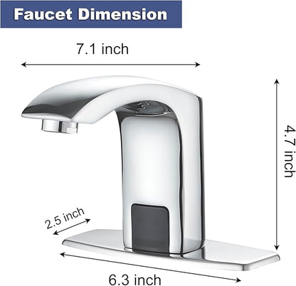 Touchless Bathroom Sink Faucet Hands-Free, Commercial Auto Motion Sensor Faucet, AC/DC Powered, Temperature Adjustment Valve, Polishe Chrome