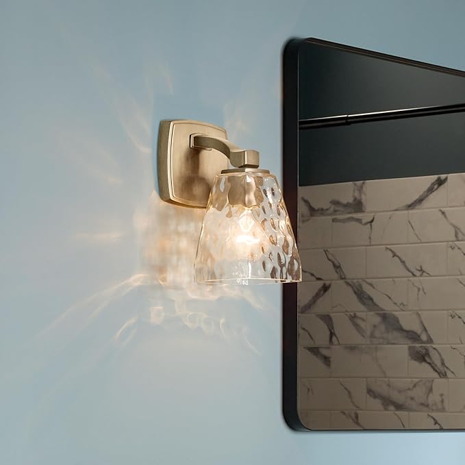 Kichler Marant 5" 1-Light Wall Sconce with Clear Water Glass in Champagne Bronze, for Bathroom, Powder Room and Hallway, (5" W x 9.5" H), 55214CPZWTR