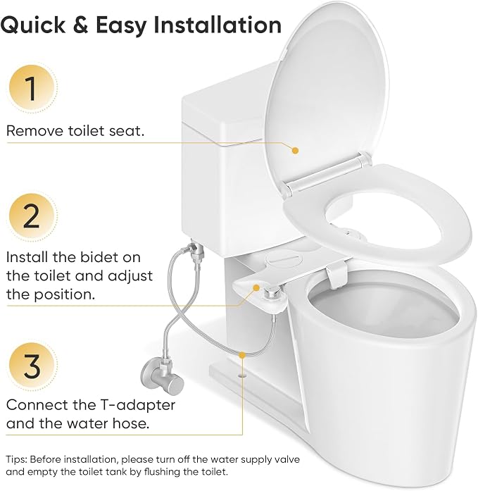 Bidet Attachment for Toilet, Ultra-Slim Bidets for Existing Toilets with Dual Nozzle, Hygienic Toilet Bidet, Fresh Cold Water Sprayer, Adjustable Water Pressure