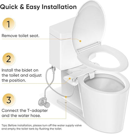 Bidet Attachment for Toilet, Ultra-Slim Bidets for Existing Toilets with Dual Nozzle, Hygienic Toilet Bidet, Fresh Cold Water Sprayer, Adjustable Water Pressure